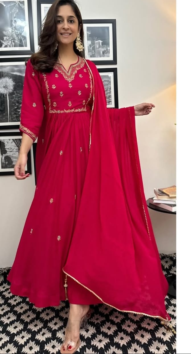 Premium Anarkali Gown with Embroidered Yoke & Nazmin Dupatta