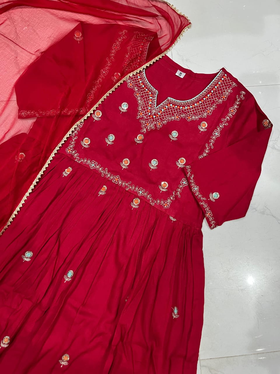 Premium Anarkali Gown with Embroidered Yoke & Nazmin Dupatta