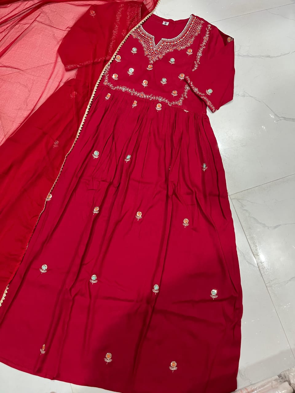 Premium Anarkali Gown with Embroidered Yoke & Nazmin Dupatta