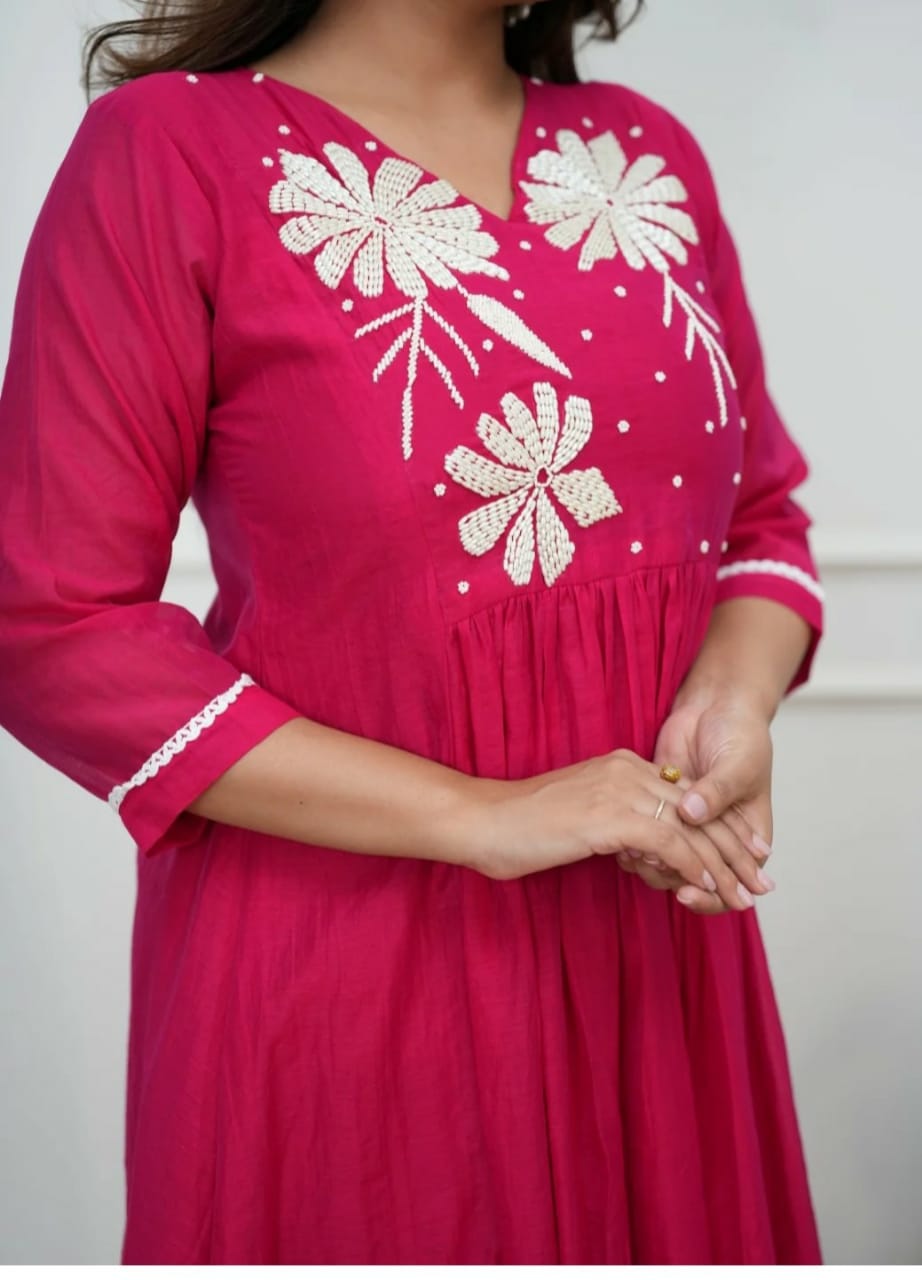 Gulbahaar Pink Flair Cotton Kurta Set